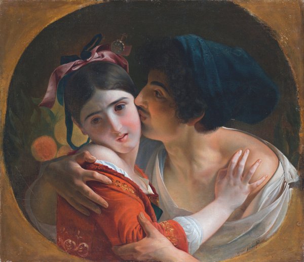 The Kiss by After Feodor Antonovich Moller - Hand-Painted Oil Painting Reproduction