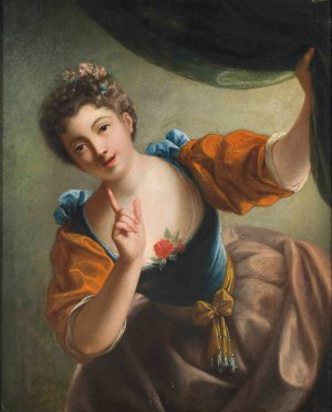 Le Silence, Ou Femme a La Fenetre Soutenant Un Rideau by After Jean Raoux Oil Painting