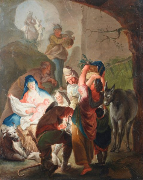 Adoration of the Shepherds  by After Johanna Evangelista Holzera - Hand-Painted Oil Painting Reproduction