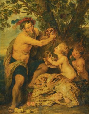 A Drinking Man With Putti And A Tiger by After Peter Paul Rubens Oil Painting