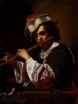 Boy with a Flute by After Simon Vouet Oil Painting