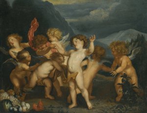 Putti In A Landscape by After Sir Anthony Van Dyck Oil Painting