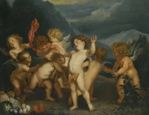 Putti In A Landscape by After Sir Anthony Van Dyck Oil Painting