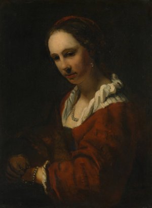 Young Woman with a Pearl Necklace by After Willem Drost Oil Painting