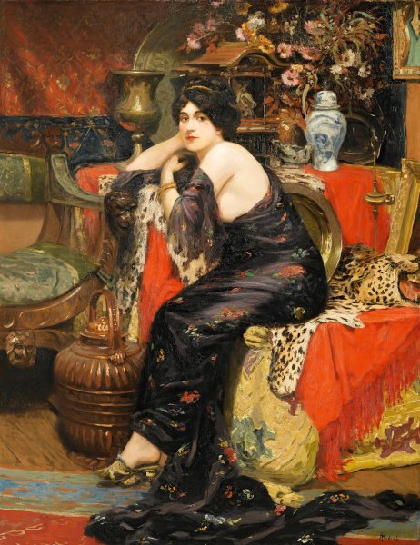Elegant Lady In An Interior by Agapit Stevens - Hand-Painted Oil Painting Reproduction