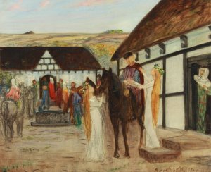 Ebbe Skammelsen In The Wedding Yard by Agnes Slott-Moller Oil Painting