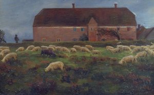 Herregarden Kaas i Salling-1895 by Agnes Slott-Moller Oil Painting