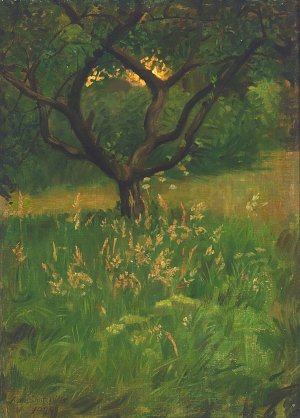 View of a garden by Agnes Slott-Moller Oil Painting