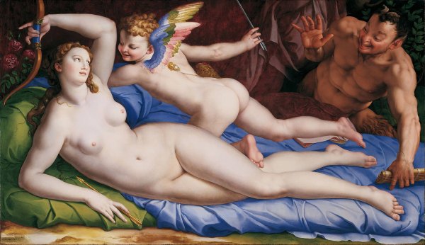 Venus, Cupid And Satyr  by Agnolo Bronzino - Hand-Painted Oil Painting Reproduction