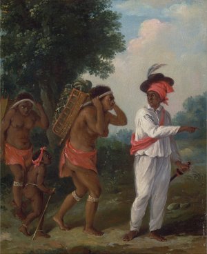 West Indian Man Of Color, Directing Two Carib Women With A Child by Agostino Brunias Oil Painting