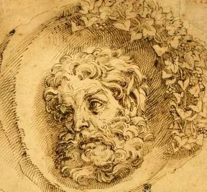 Head of a Faun in a Concave roundel by Agostino Carracci Oil Painting