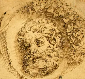 Head of a Faun in a Concave roundel Oil painting by Agostino Carracci