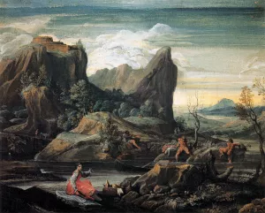 Landscape with Bathers by Agostino Carracci - Oil Painting Reproduction