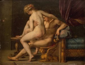 Nuditet med mand og kvinde by Agostino Carracci Oil Painting