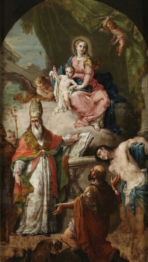 Virgin and Child with Saints by Agostino Ugolini Oil Painting