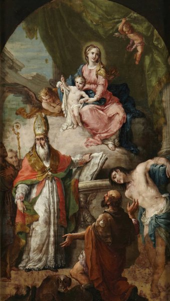 Virgin and Child with Saints  by Agostino Ugolini - Hand-Painted Oil Painting Reproduction