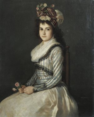 Portrait Of A Young Woman Holding Two Roses by Agustin Esteve y Marques Oil Painting
