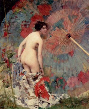 Nude With A Japanese Umbrella by Aime-Nicolas Morot Oil Painting