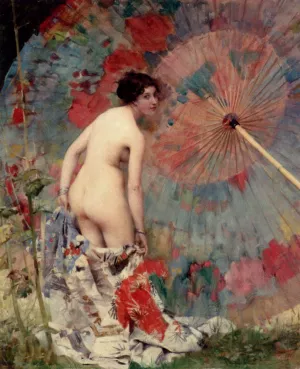 Nude With A Japanese Umbrella by Aime-Nicolas Morot - Oil Painting Reproduction