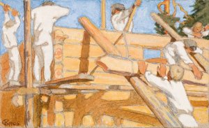 A House of Stout Logs by Akseli Gallen-Kallela Oil Painting