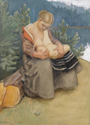Aiti Ja Lapsi by Akseli Gallen-Kallela Oil Painting