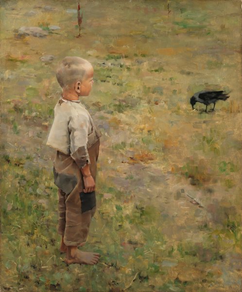 Boy With A Crow  by Akseli Gallen-Kallela - Hand-Painted Oil Painting Reproduction