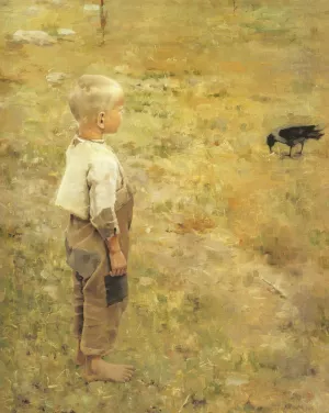 Boy with a Crow by Akseli Gallen-Kallela - Oil Painting Reproduction