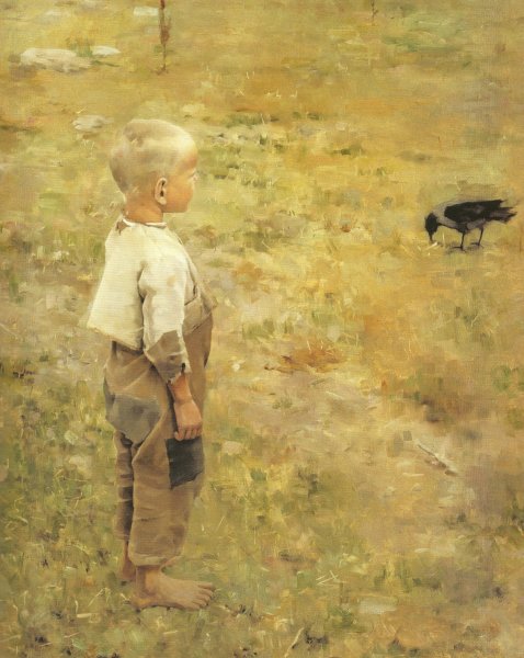 Main Product Photo of Boy with a Crow Painting by Akseli Gallen-Kallela