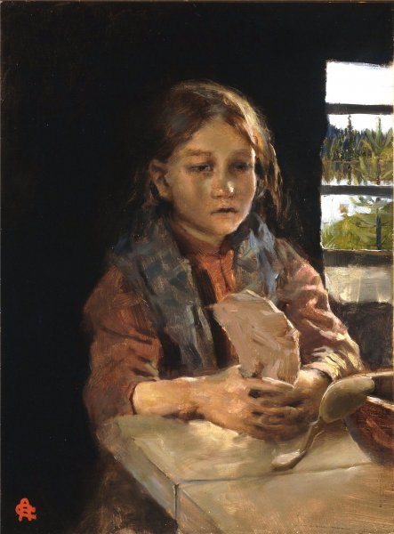 Girl Singing the Bark Bread Song by Akseli Gallen-Kallela - Hand-Painted Oil Painting Reproduction