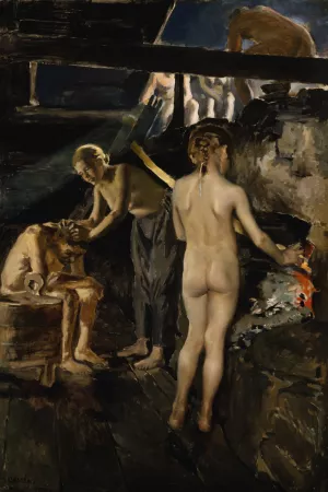In the Sauna Oil painting by Akseli Gallen-Kallela