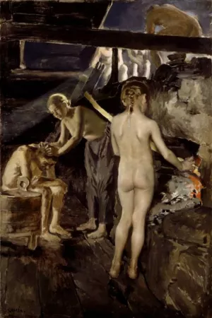 In the Sauna by Akseli Gallen-Kallela - Oil Painting Reproduction
