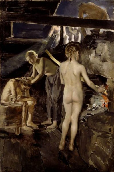 In the Sauna by Akseli Gallen-Kallela - Hand-Painted Oil Painting Reproduction