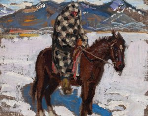 Indian On Horseback In Snow by Akseli Gallen-Kallela Oil Painting