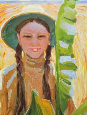 Kirsti with Banana Leaves by Akseli Gallen-Kallela Oil Painting