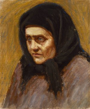 Mustahuivinen nainen by Akseli Gallen-Kallela Oil Painting
