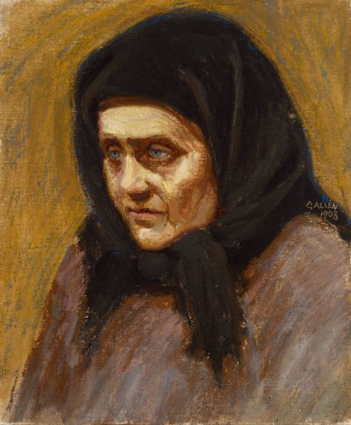 Mustahuivinen nainen  by Akseli Gallen-Kallela - Hand-Painted Oil Painting Reproduction