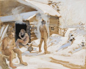 Outside The Sauna by Akseli Gallen-Kallela Oil Painting