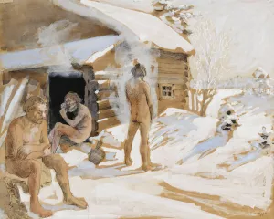 Outside The Sauna by Akseli Gallen-Kallela Oil Painting