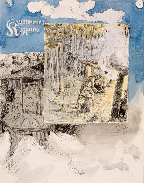 Main Product Photo of The Forging of the Sampo, illustration for the Kalevala  Painting by Akseli Gallen-Kallela