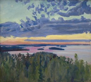 View Over a Lake at Sunset Oil painting by Akseli Gallen-Kallela