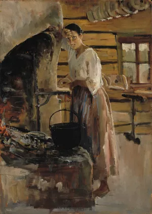 Woman Cooking Whitefish by Akseli Gallen-Kallela Oil Painting