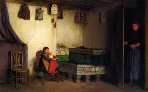 An Interior with Mother and Children painting by Albert Anker