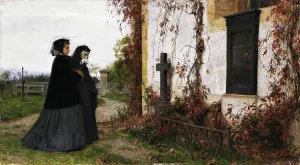 At The Cemetery by Albert Anker Oil Painting