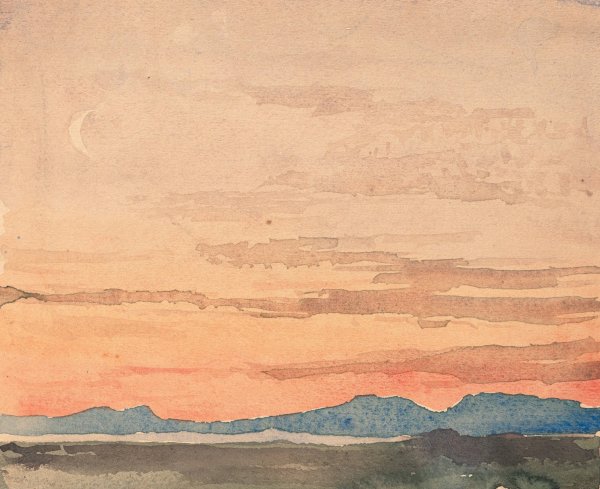 Main Product Photo of Blick auf das Nordostende des Neuenburger Sees von Ins aus bei Abenddammerung  Painting by Albert Anker