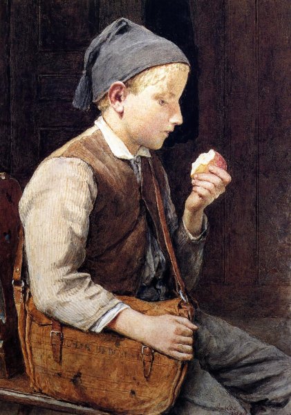 Main Product Photo of Boy Eating an Apple Painting by Albert Anker