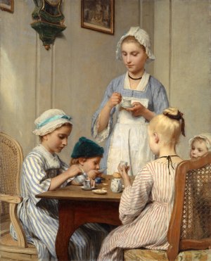 Children at Breakfast by Albert Anker Oil Painting