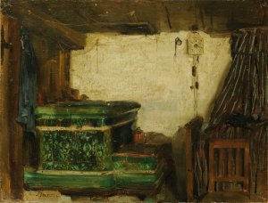 Corner Of A Room With Tiled Stove by Albert Anker Oil Painting
