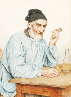 Farmer From Ins At Table by Albert Anker Oil Painting