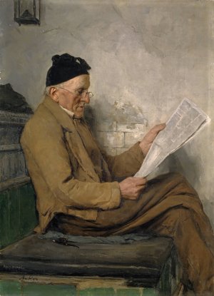 Farmer Reading on the Stove Bench by Albert Anker Oil Painting