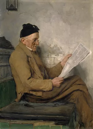 Farmer Reading on the Stove Bench by Albert Anker Oil Painting